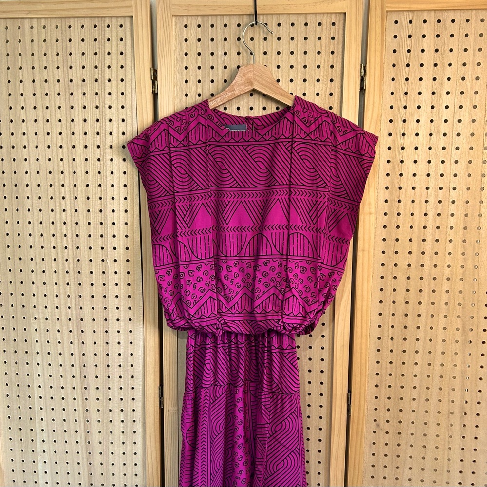SALE 80’s Abstract Print Fuschia Summer Dress Made in USA